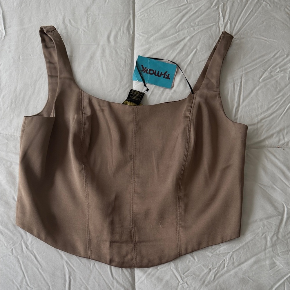 House of Harlow 1960 Taupe Square-Neck Crop Top